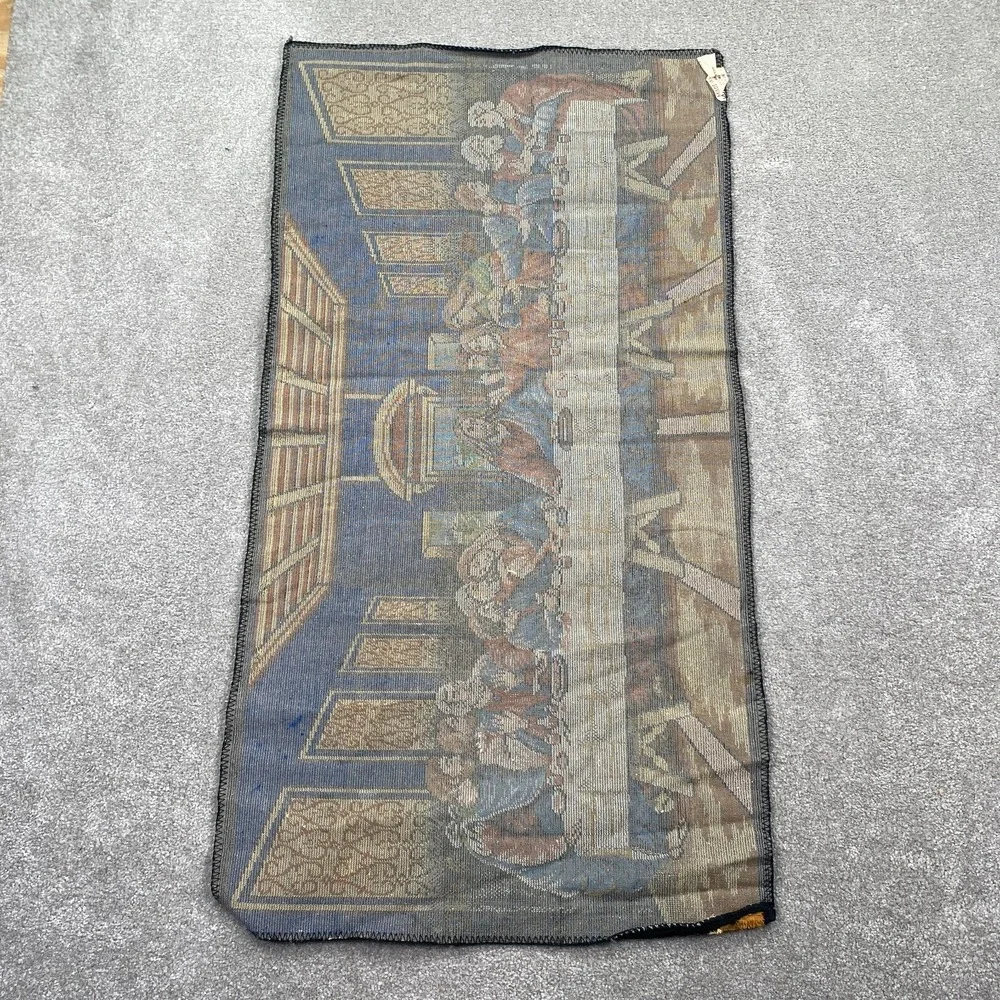 Vintage Religious Rug Mid Century Jesus‎ Last Supper Wool Tapestry Italy 20